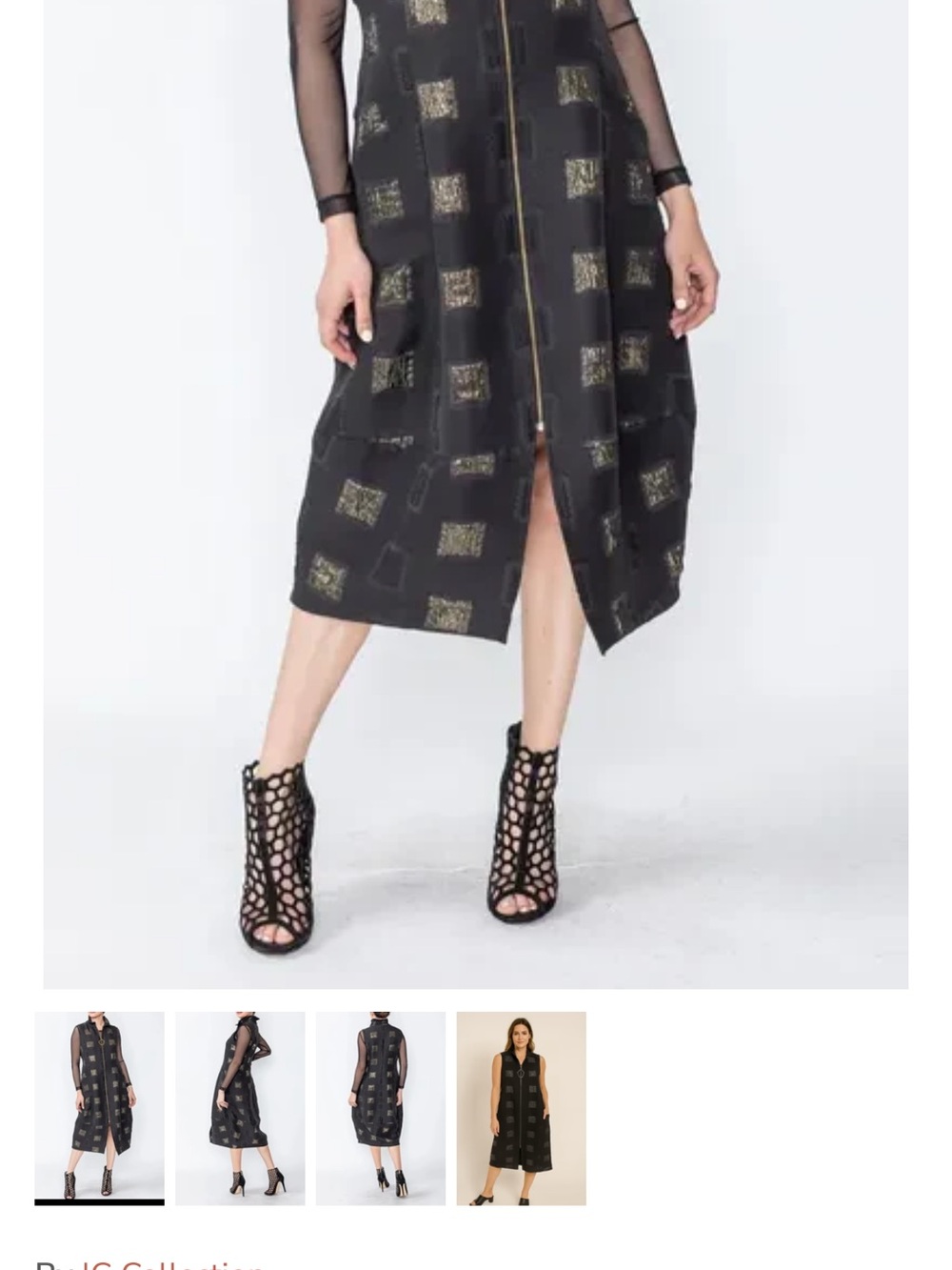 IC COLLECTION Black Zipper Dress with Gold Square Print